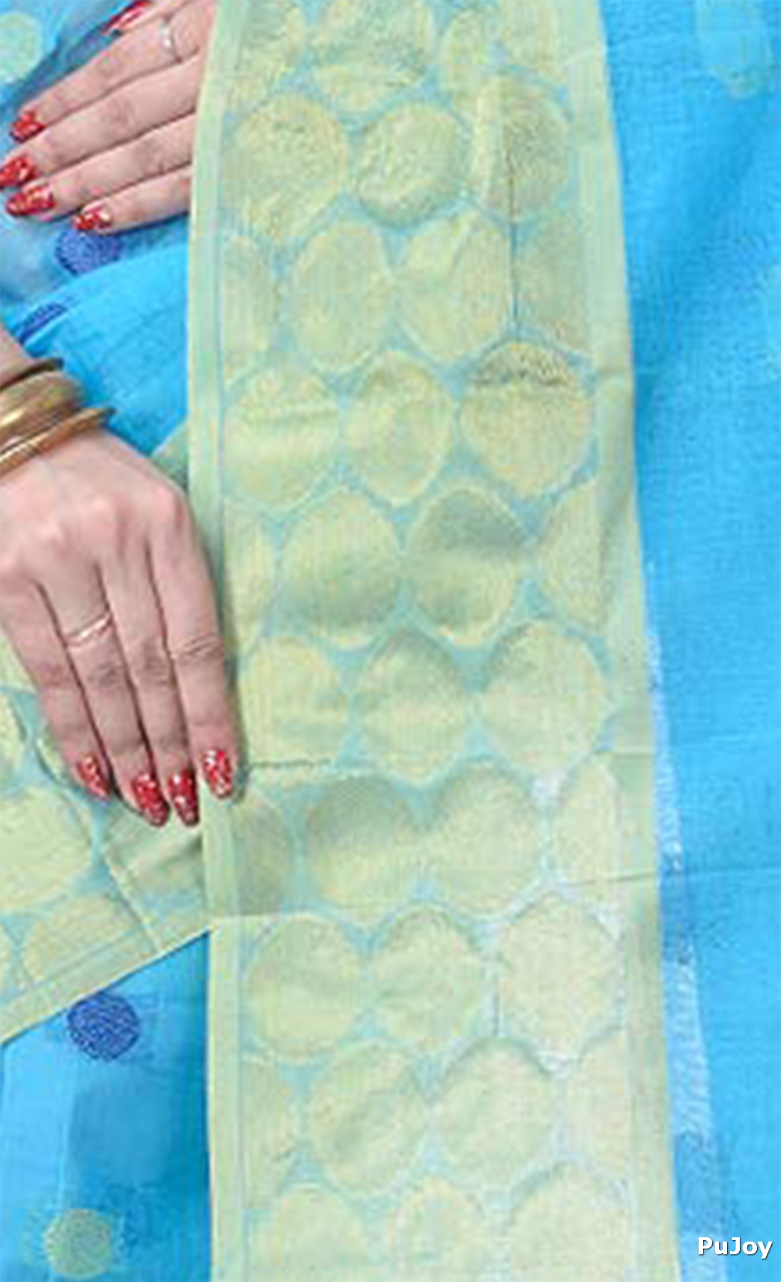 Blue Pure Cotton Ganga Jamuna Tant Saree (1861)