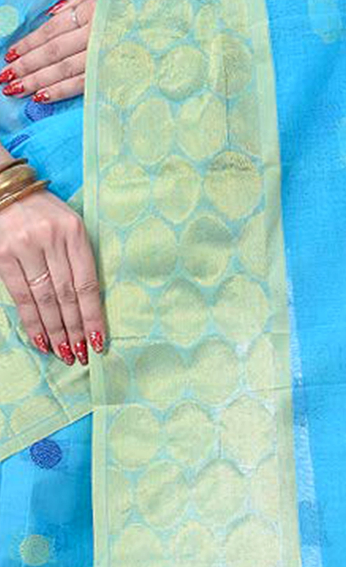 Blue Pure Cotton Ganga Jamuna Tant Saree (1861)