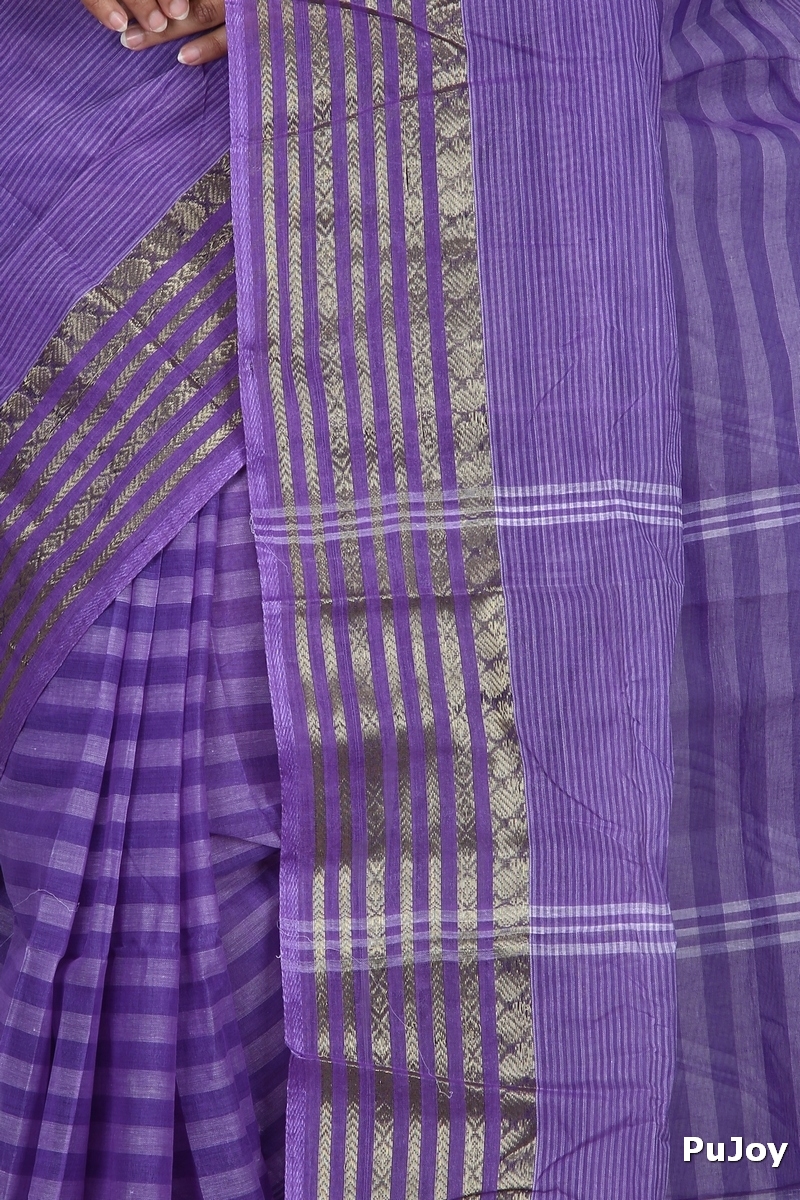 Purple Pure Cotton Zori Border Tant Saree (1873)