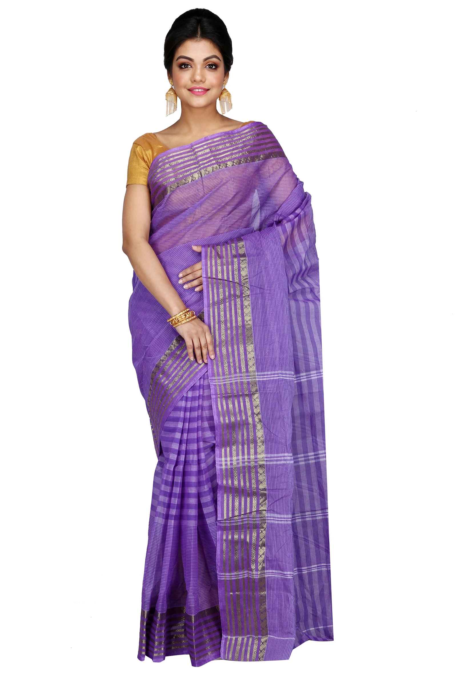 Purple Pure Cotton Zori Border Tant Saree (1873)