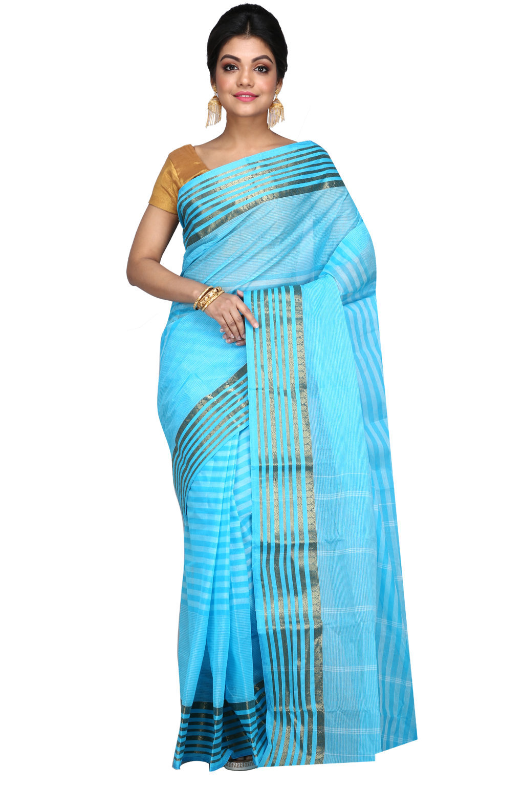 Blue Pure Cotton Zori Border Tant Saree (1874)