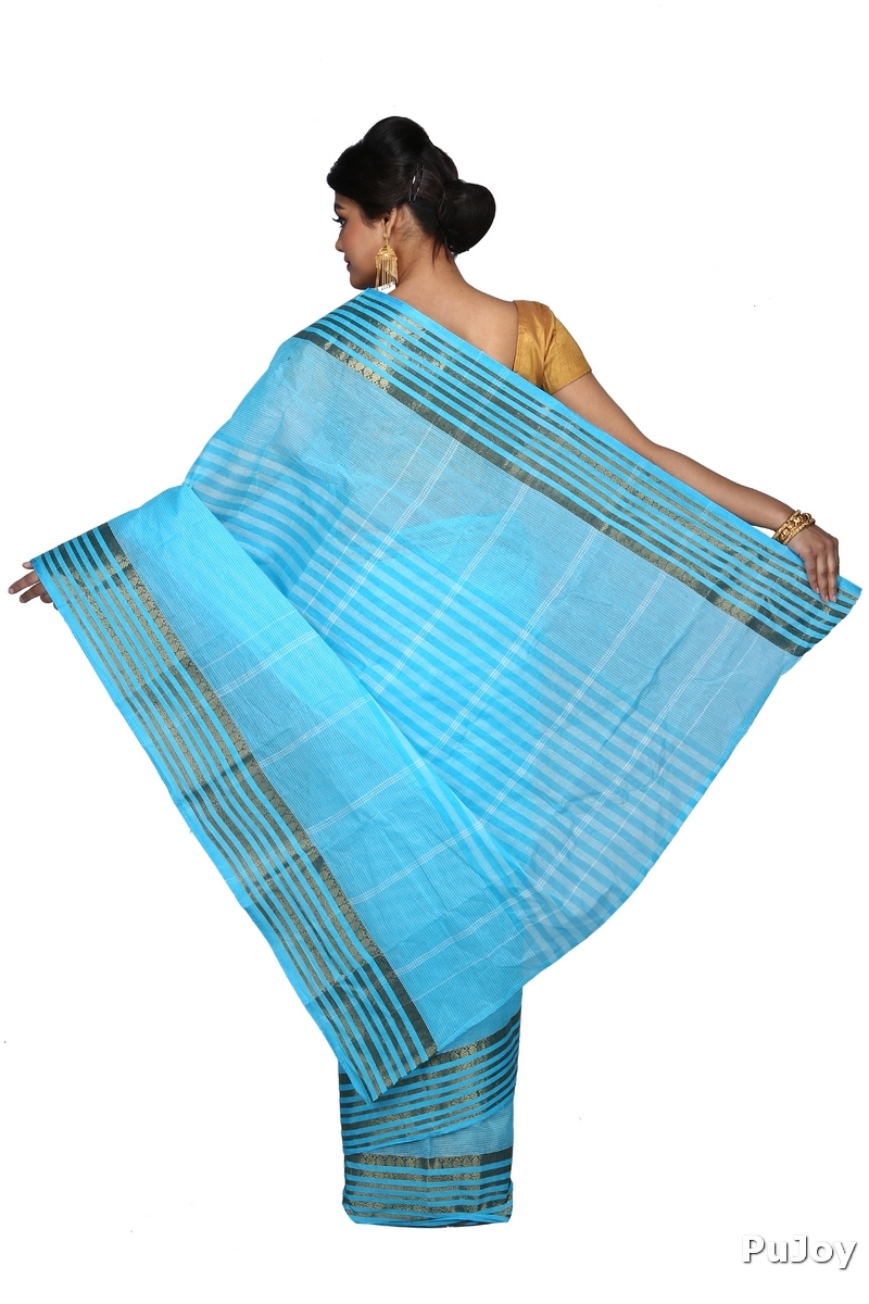 Blue Pure Cotton Zori Border Tant Saree (1874)