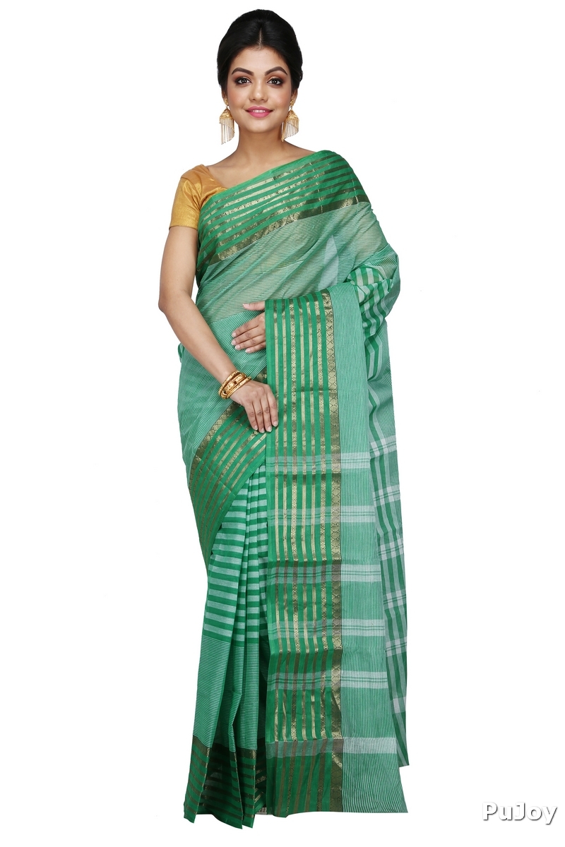 Green Pure Cotton Zori Border Tant Saree (1876)