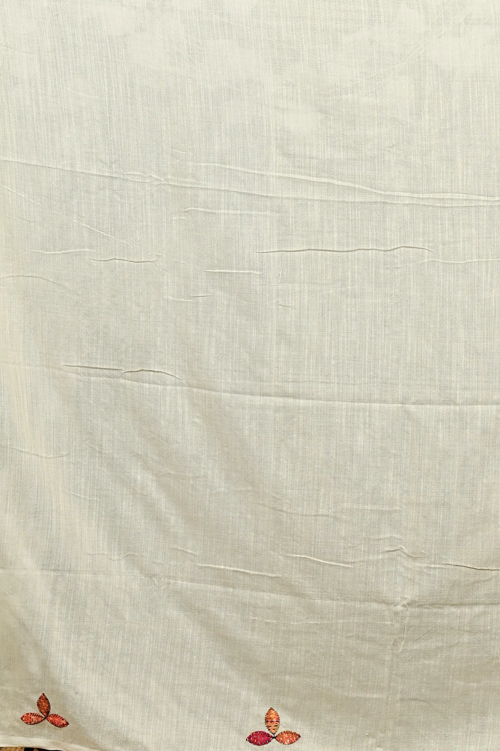 Off-White Pure Cotton Pakhi Kantha Stitch Saree (1878)