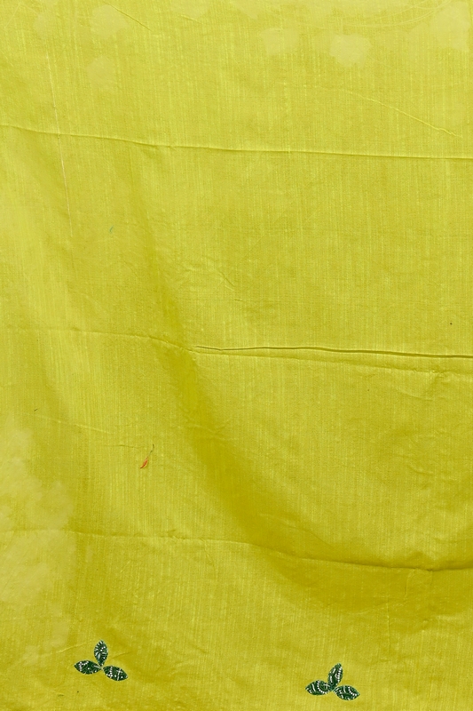 Lime Green Pure Cotton Pakhi Kantha Stitch Saree (1880)