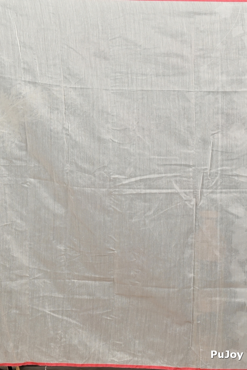 White Red Cotton Blend Variti embhand Embroidery Handloom saree (1882)