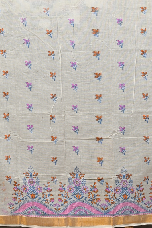 White Red Cotton Blend Variti pritat Tant Saree Print (1884)