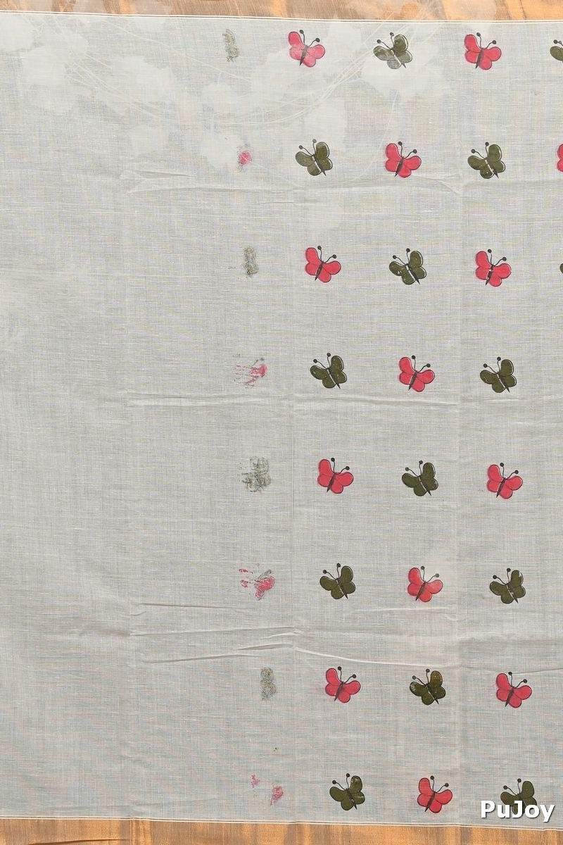 White Cotton Blend Variti pritat Tant Saree Print (1885)