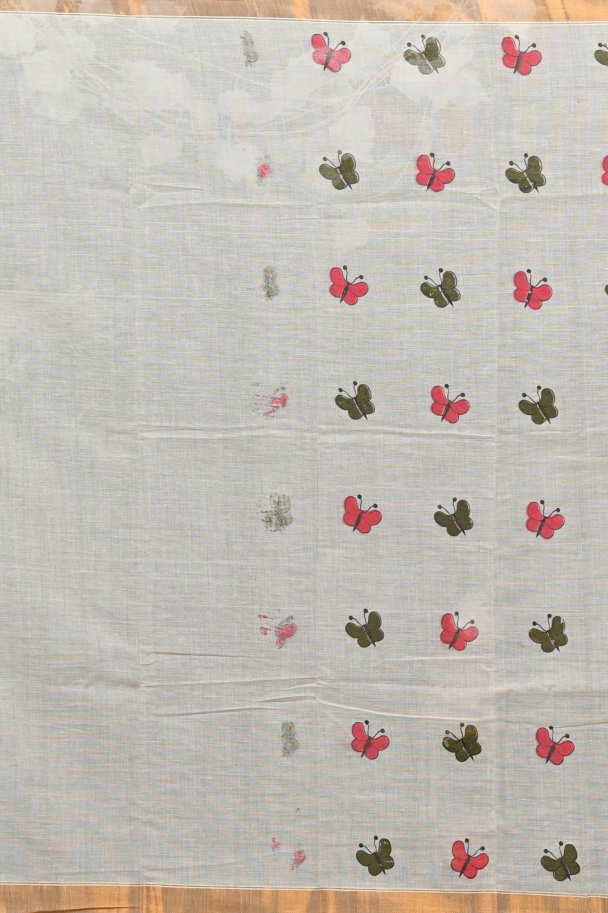 White Cotton Blend Variti pritat Tant Saree Print (1885)