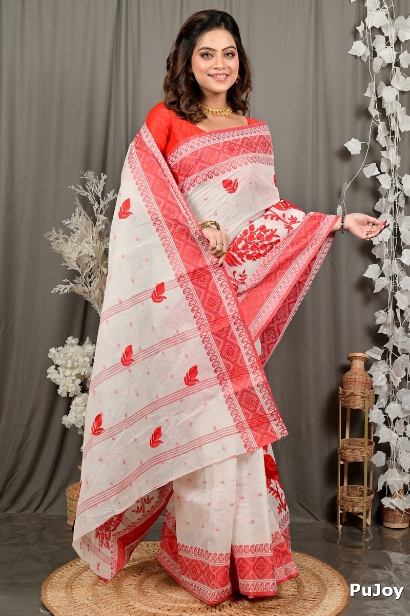 White Red Pure Cotton Variti embtat Tant Embroidery (1889)