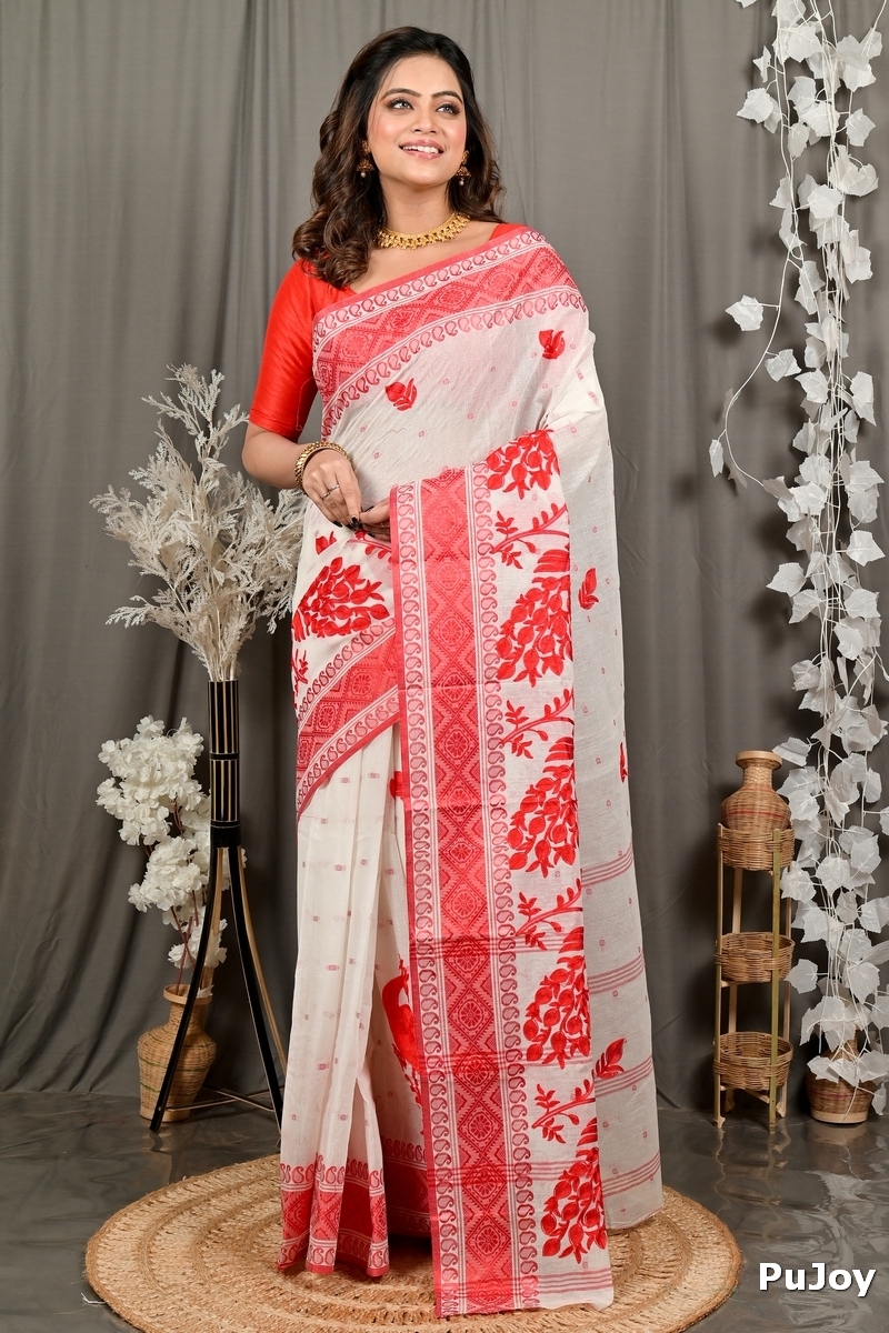 White Red Pure Cotton Variti embtat Tant Embroidery (1889)