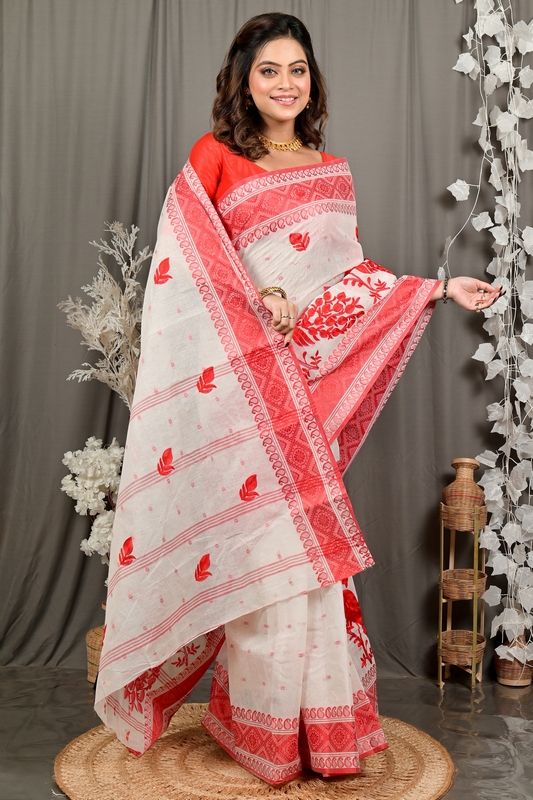 White Red Pure Cotton Variti embtat Tant Embroidery (1889)