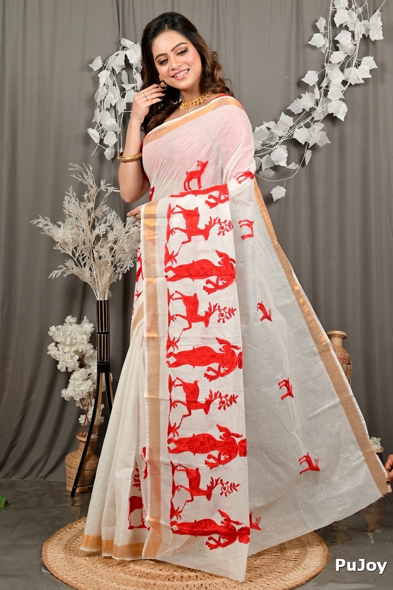 White Red Pure Cotton Variti embtat Tant Embroidery (1890)