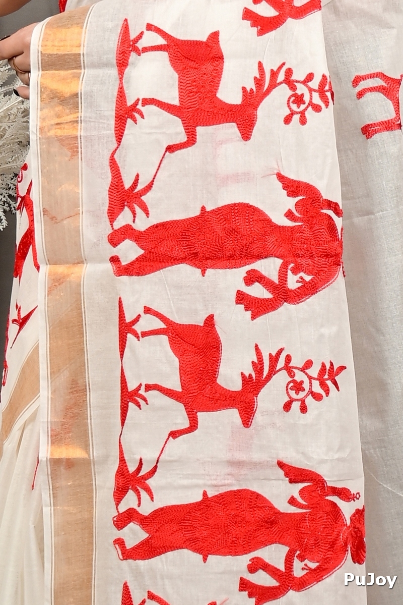 White Red Pure Cotton Variti embtat Tant Embroidery (1890)