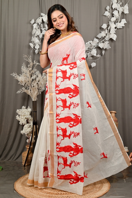 White Red Pure Cotton Variti embtat Tant Embroidery (1890)