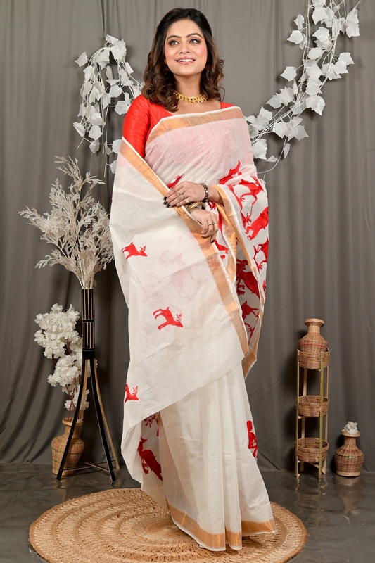 White Red Pure Cotton Variti embtat Tant Embroidery (1890)