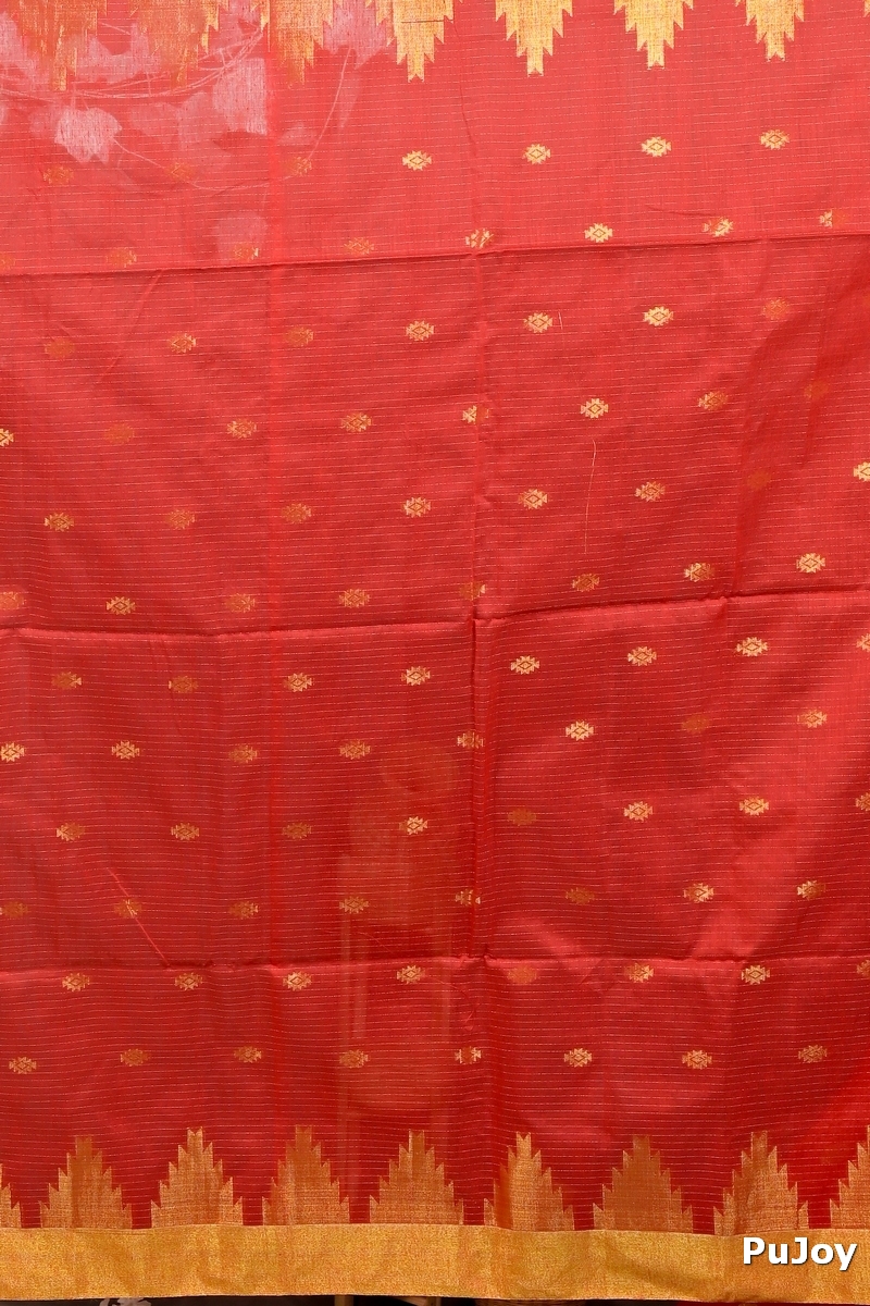 Red Cotton Blend Daypi Hand Loom Saree (1891)