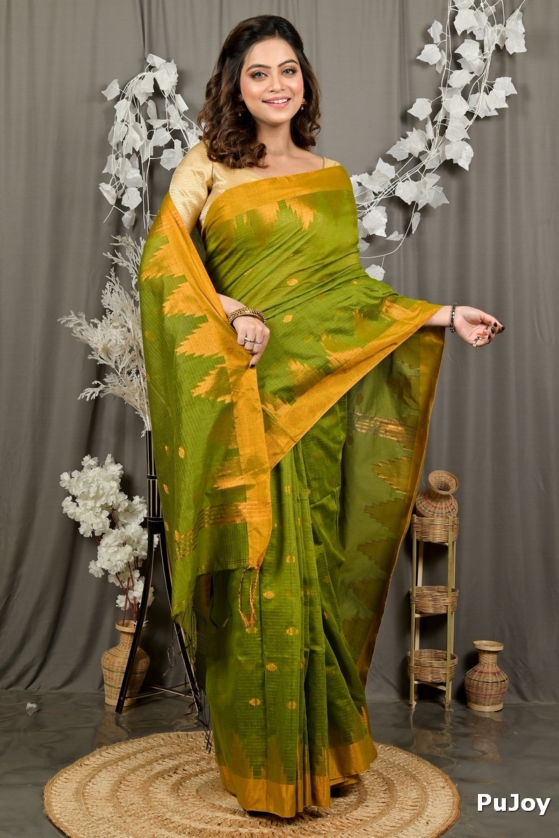 Green Cotton Blend Daypi Hand Loom Saree (1892)