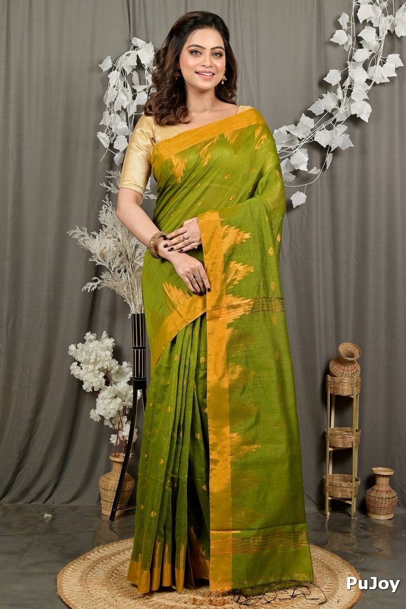 Green Cotton Blend Daypi Hand Loom Saree (1892)