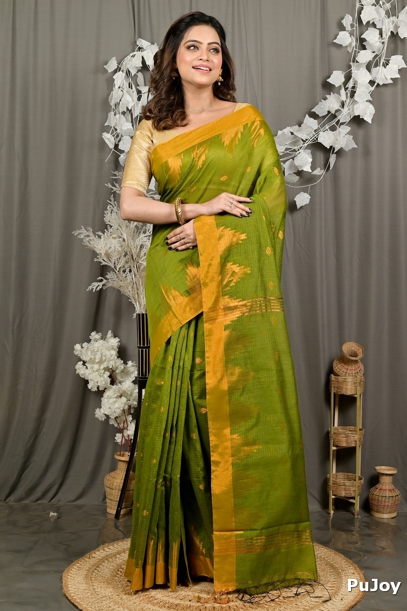 Green Cotton Blend Daypi Hand Loom Saree (1892)
