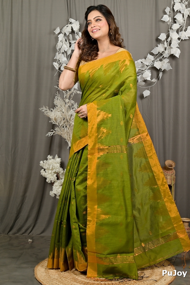 Green Cotton Blend Daypi Hand Loom Saree (1892)
