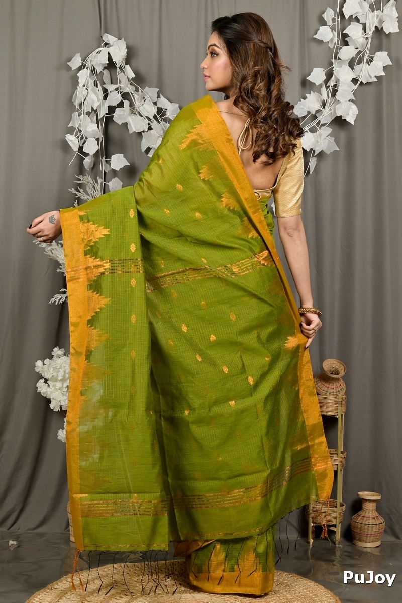 Green Cotton Blend Daypi Hand Loom Saree (1892)