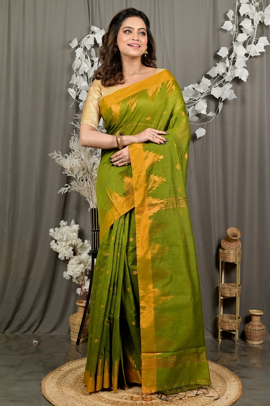 Green Cotton Blend Daypi Hand Loom Saree (1892)