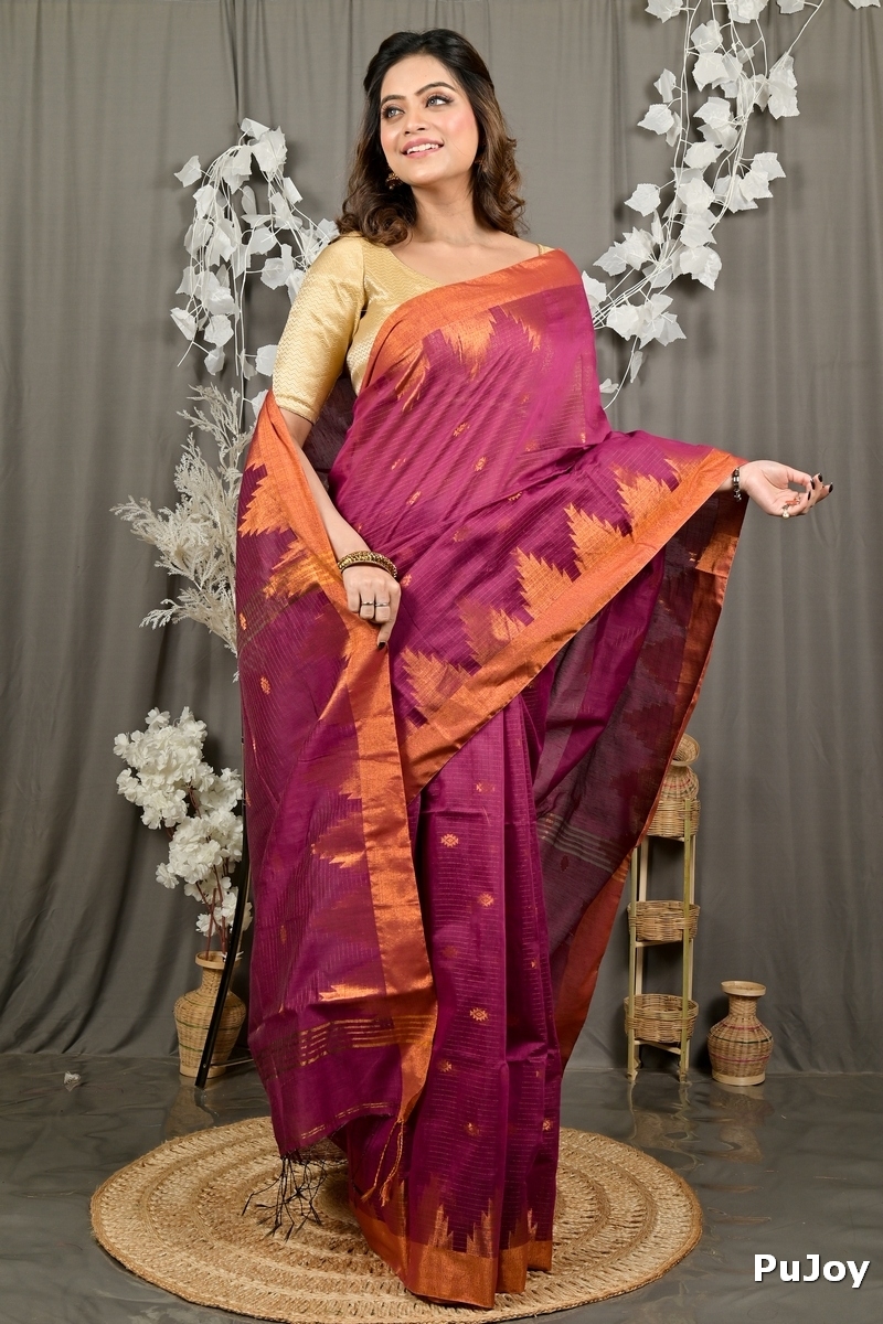 Magenta Cotton Blend Daypi Hand Loom Saree (1893)