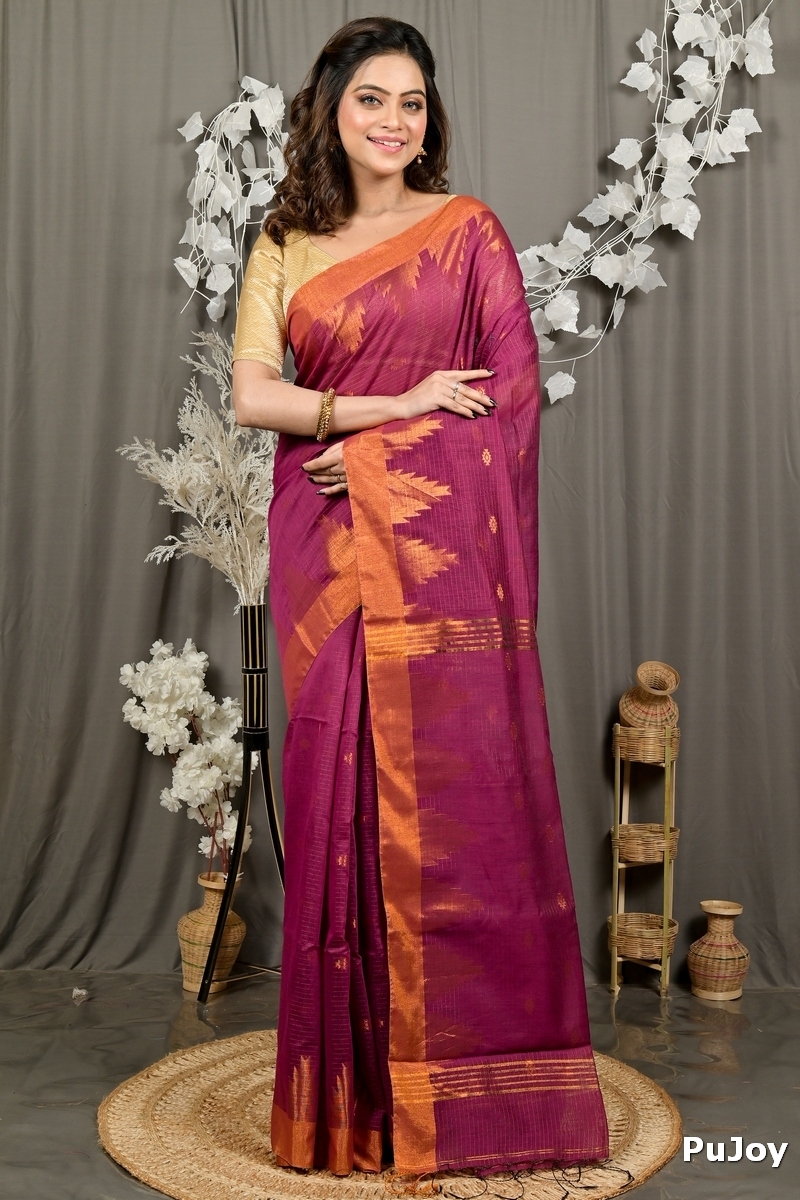 Magenta Cotton Blend Daypi Hand Loom Saree (1893)