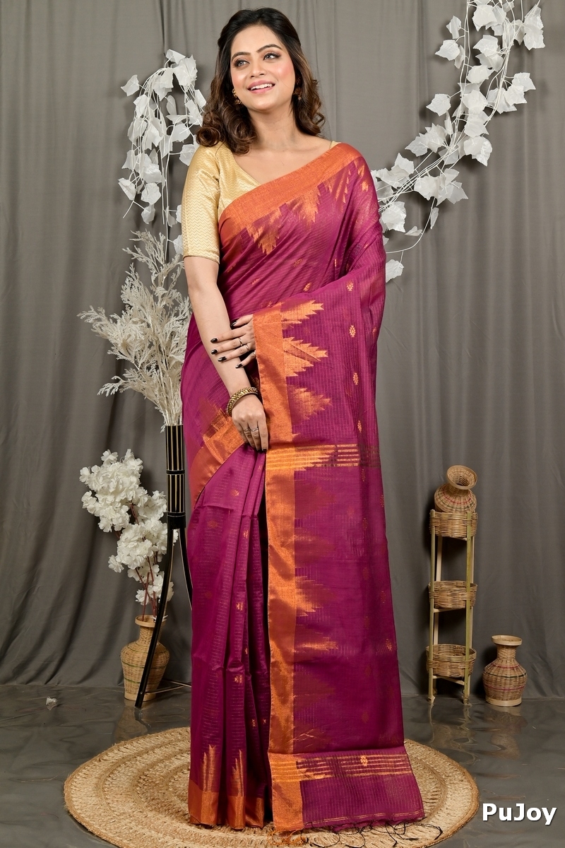 Magenta Cotton Blend Daypi Hand Loom Saree (1893)