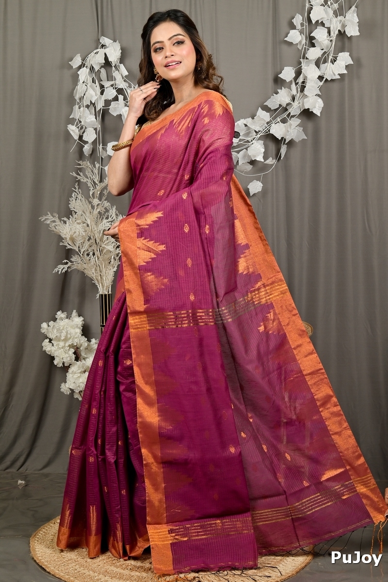 Magenta Cotton Blend Daypi Hand Loom Saree (1893)