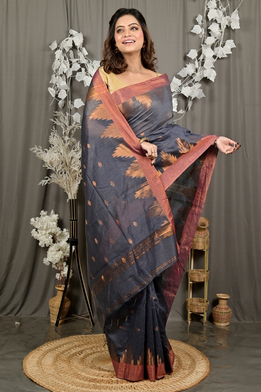 Black Cotton Blend Daypi Hand Loom Saree (1894)