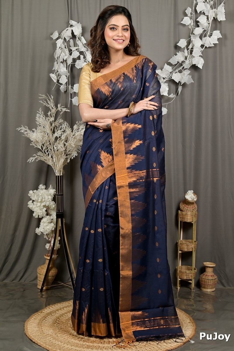 Naby Blue Cotton Blend Daypi Hand Loom Saree (1895)