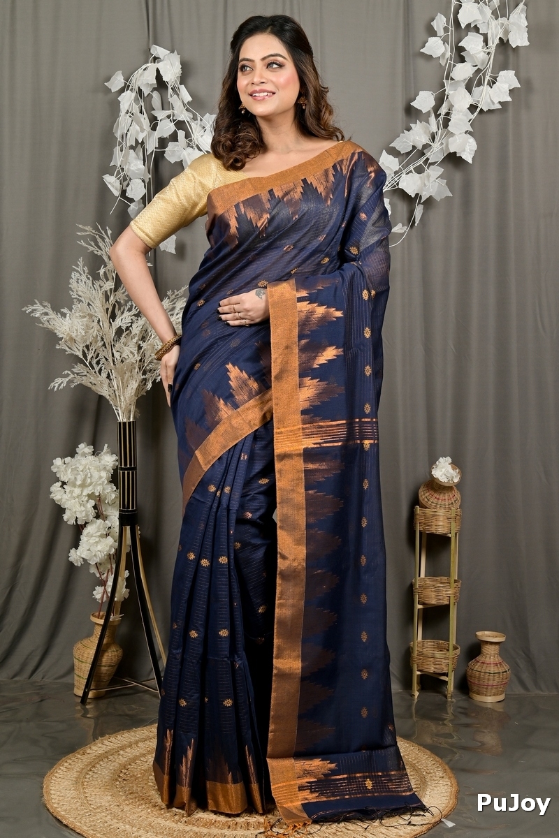 Naby Blue Cotton Blend Daypi Hand Loom Saree (1895)