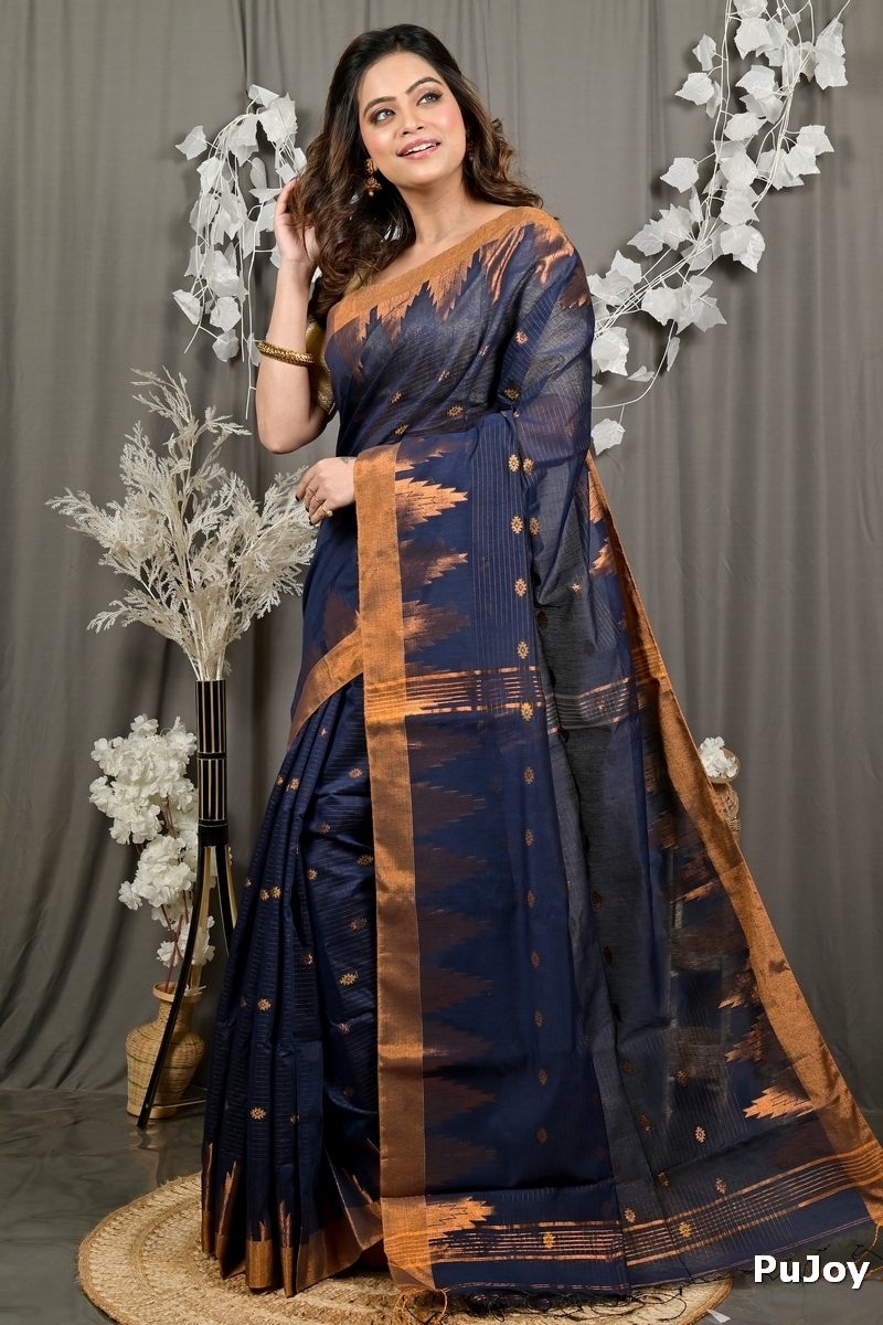 Naby Blue Cotton Blend Daypi Hand Loom Saree (1895)