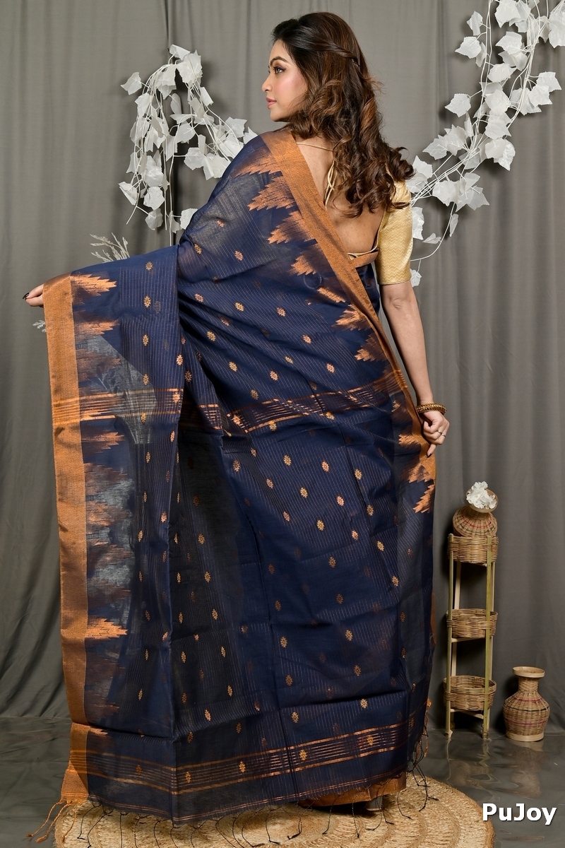 Naby Blue Cotton Blend Daypi Hand Loom Saree (1895)