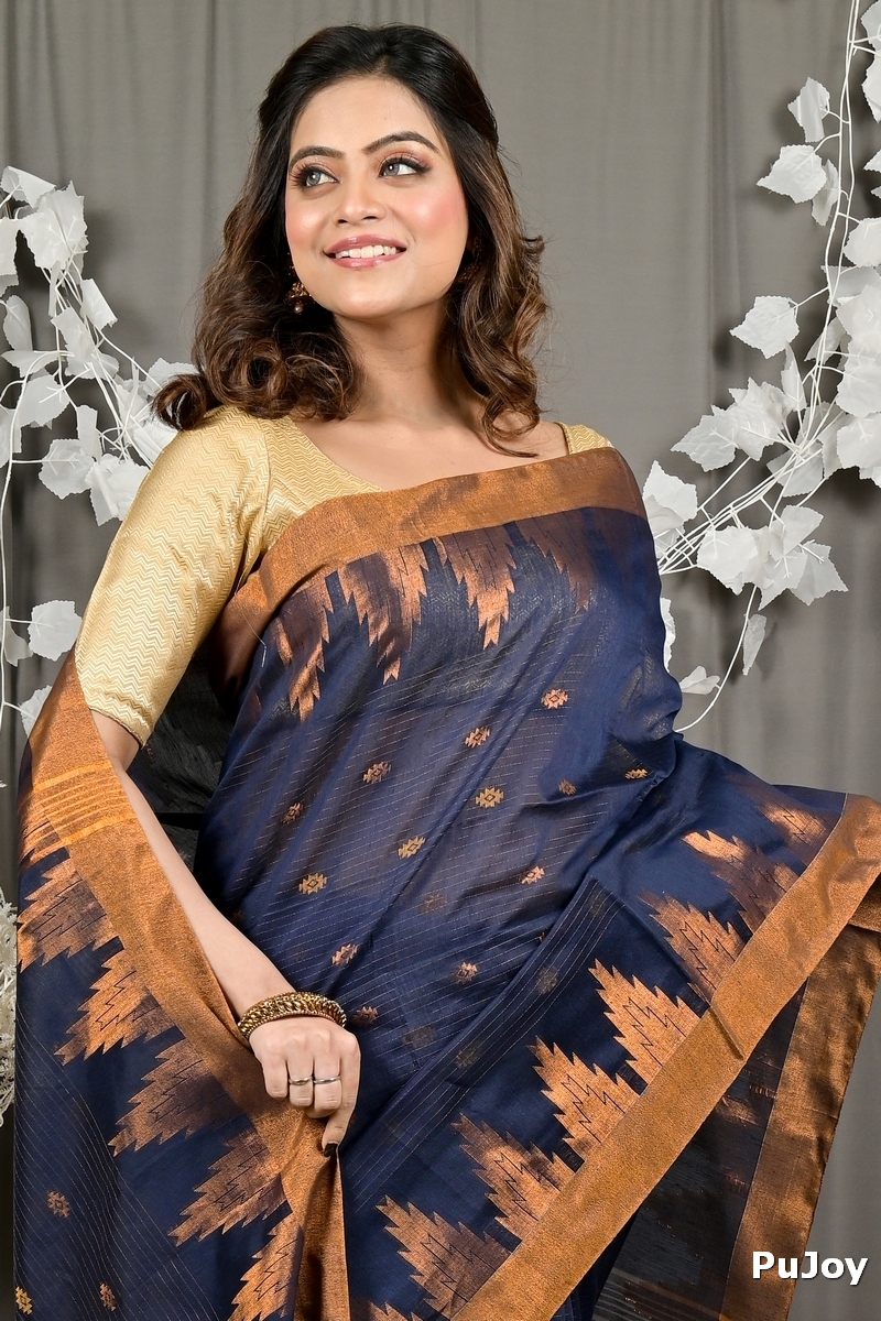 Naby Blue Cotton Blend Daypi Hand Loom Saree (1895)