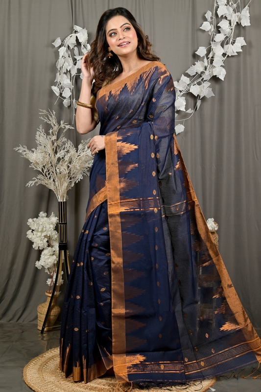 Naby Blue Cotton Blend Daypi Hand Loom Saree (1895)