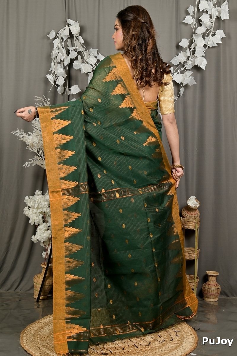Dark Green Cotton Blend Daypi Hand Loom Saree (1896)