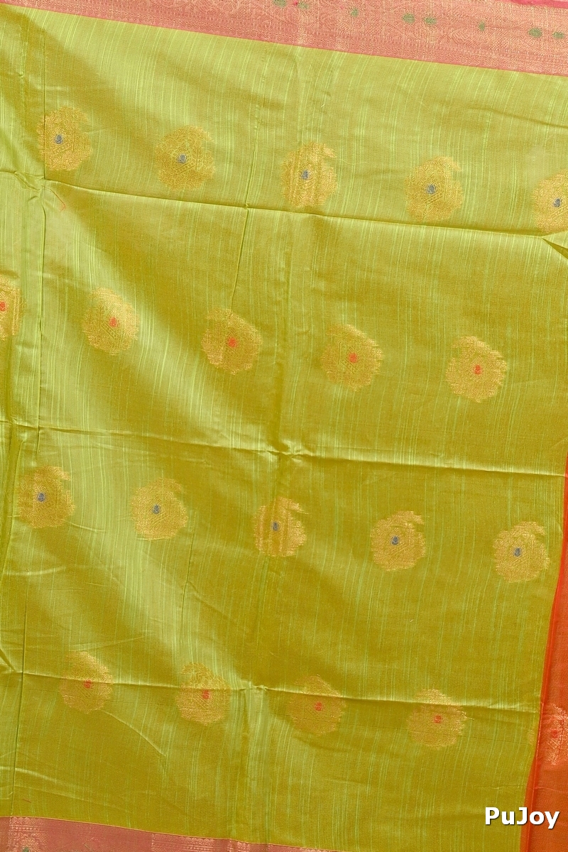 Orange Green Cotton Blend Daymin Hand Loom Saree (1898)