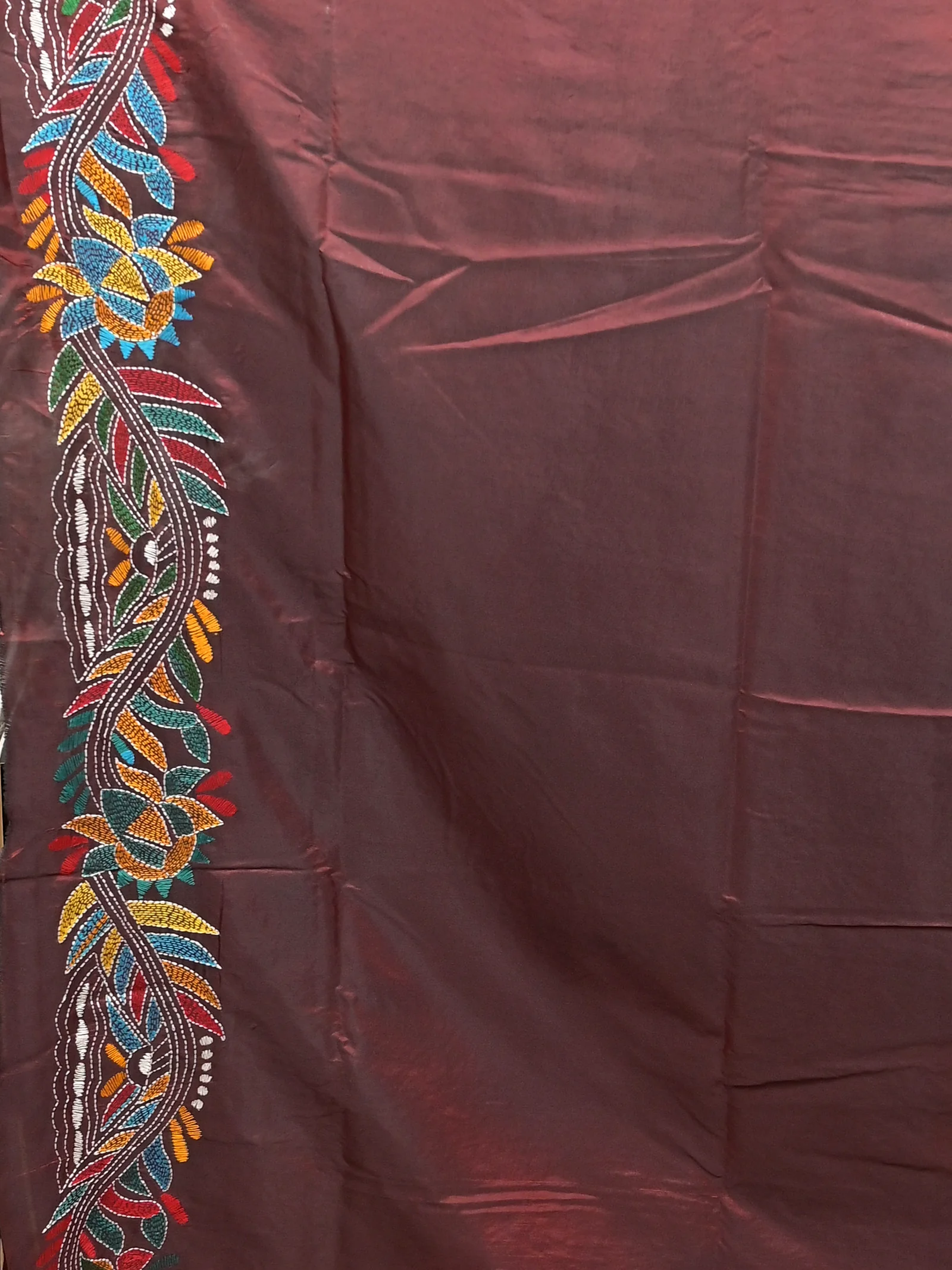Maroon Cotton Bolpur Kantha Stitch Saree (19)