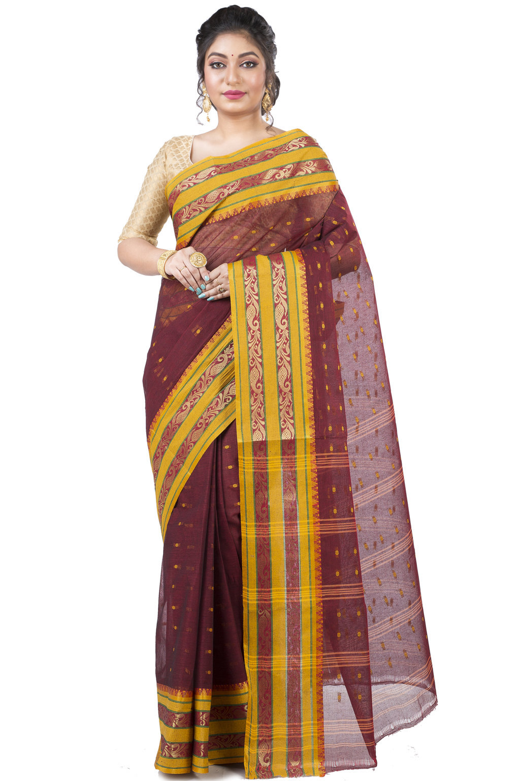Beige Pure Cotton Alpona Tant Saree (190)
