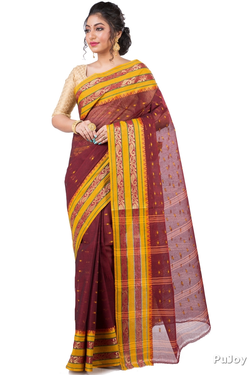 Beige Pure Cotton Alpona Tant Saree (190)