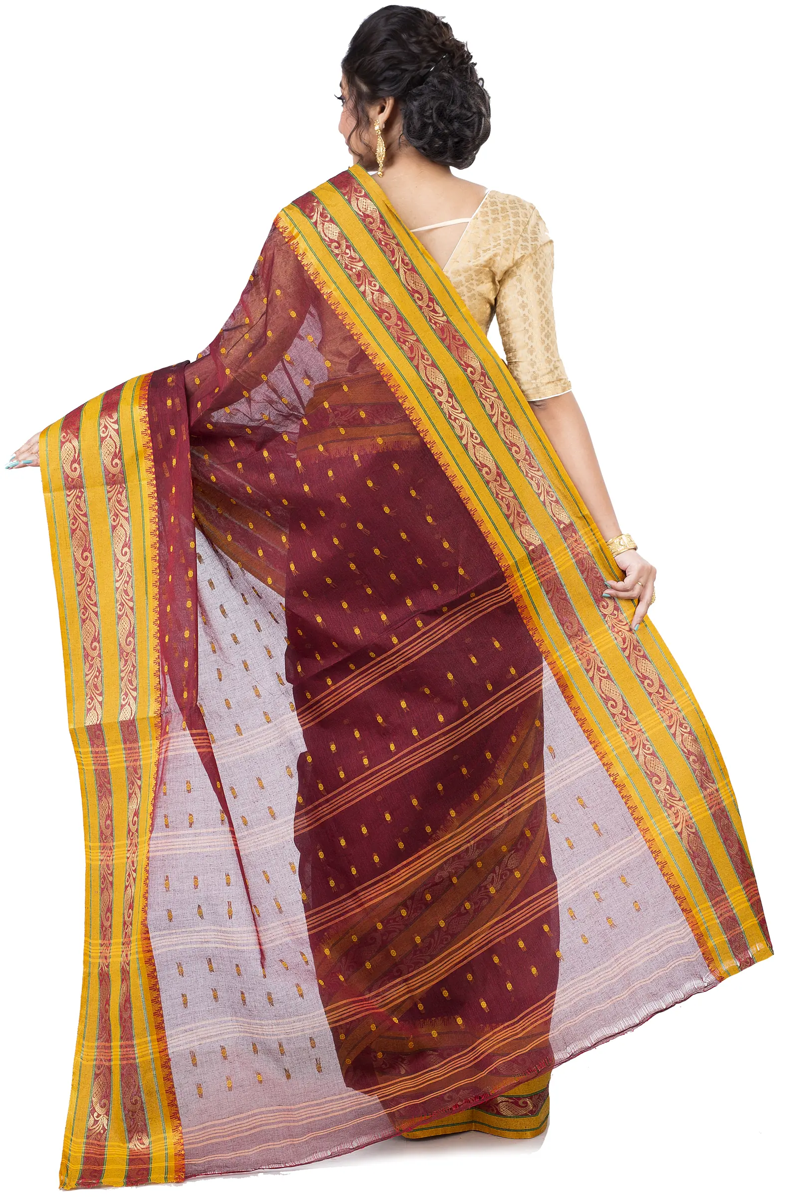 Beige Pure Cotton Alpona Tant Saree (190)