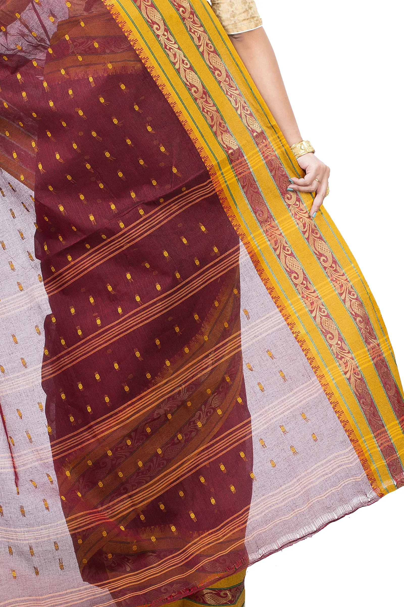 Beige Pure Cotton Alpona Tant Saree (190)