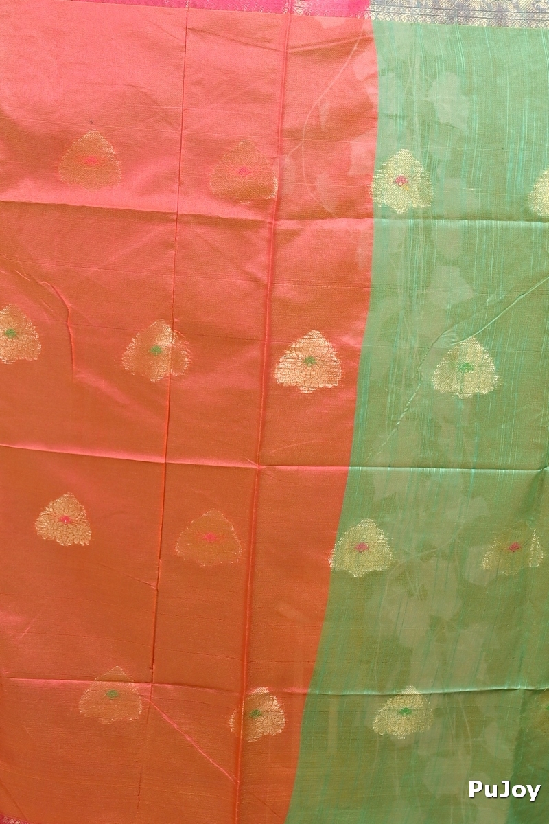 Green Pink Cotton Blend Daymin Hand Loom Saree (1900)