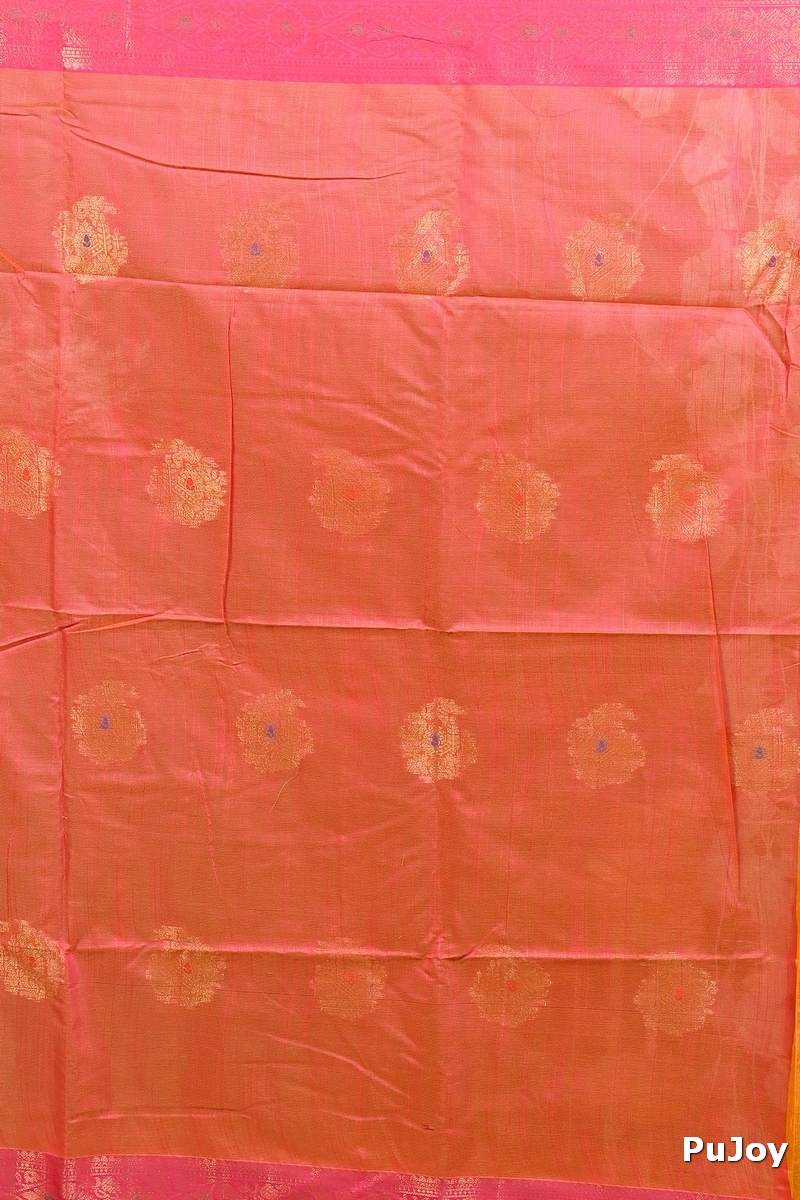 Yellow Pink Cotton Blend Daymin Hand Loom Saree (1901)