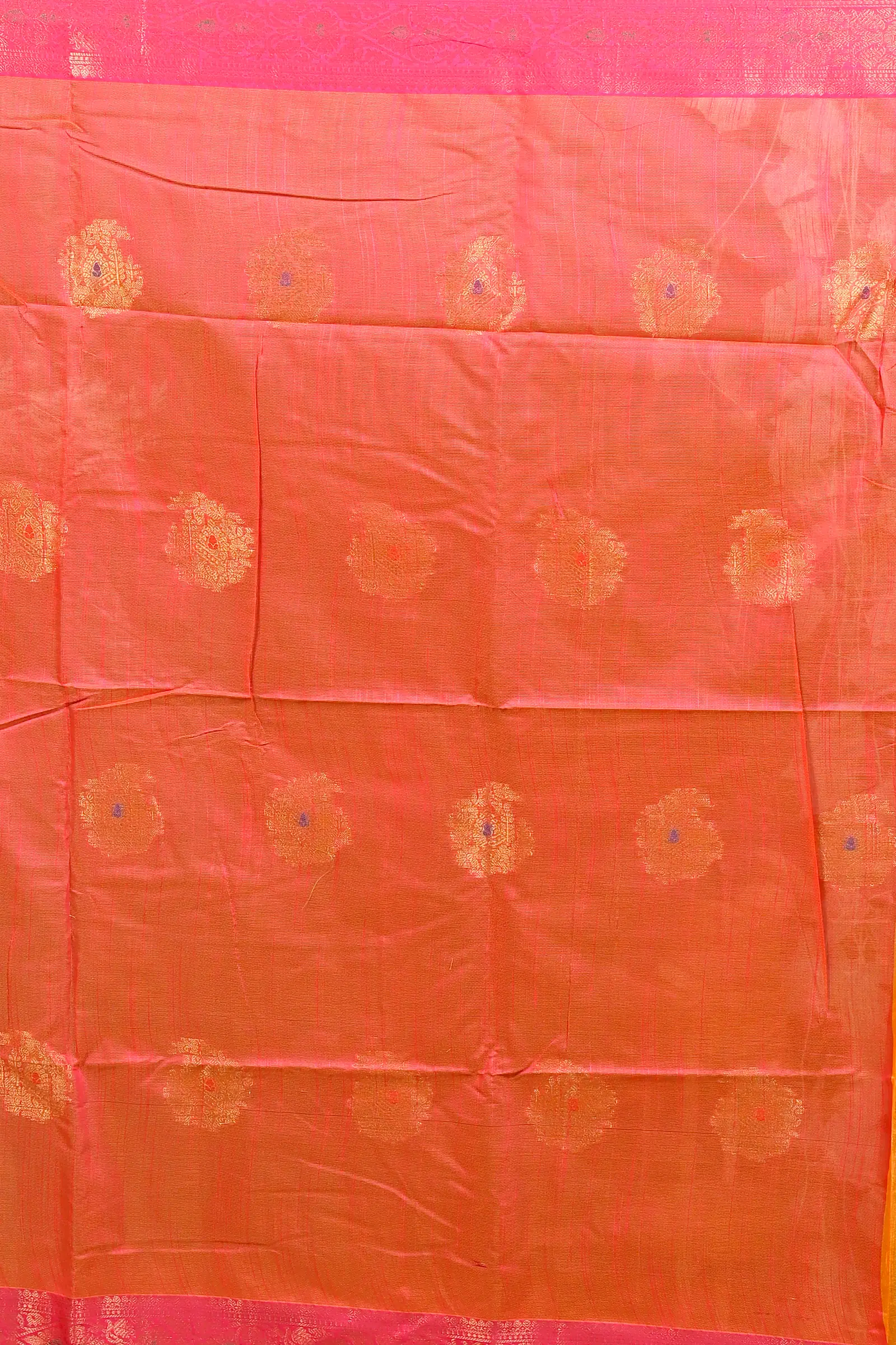 Yellow Pink Cotton Blend Daymin Hand Loom Saree (1901)