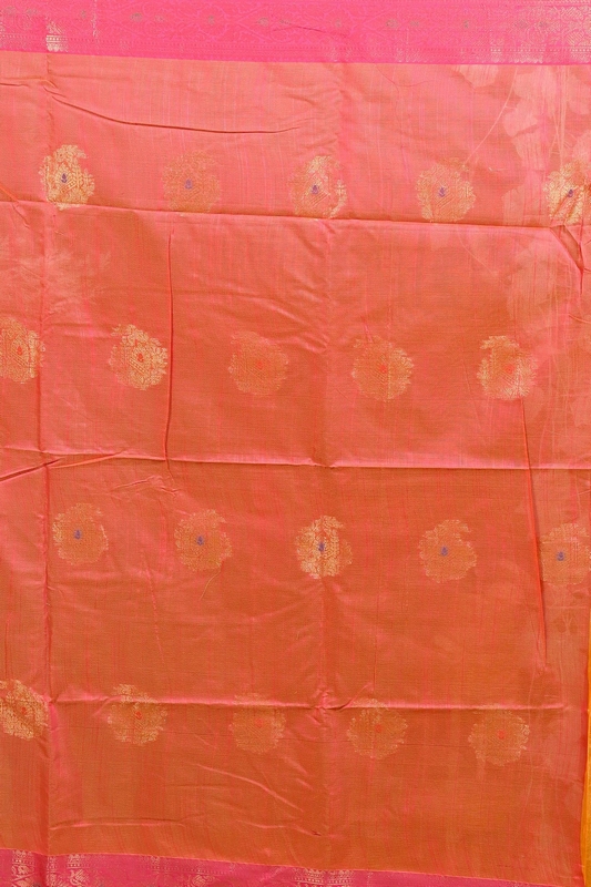 Yellow Pink Cotton Blend Daymin Hand Loom Saree (1901)