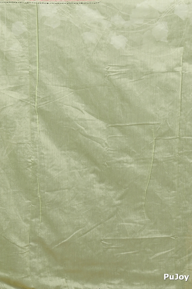 Lime Green Cotton Blend Dayki Kantha Stitch Saree (1902)
